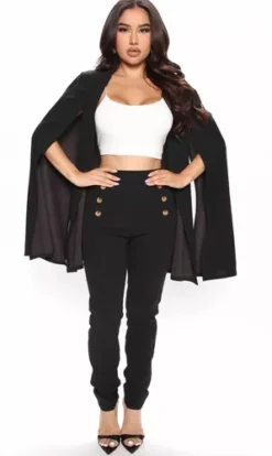 Conjunto De Pantalón Con Gabardina Negra Marca Fashion Nova