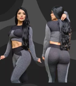 Conjunto Deportivo Push Up Color Negro Con Gris Manga Larga -Promos Tops Deportivos Magasin D NQ NP 635955 MLM54593844426 032023 O