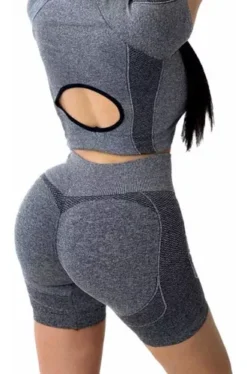 Conjunto Deportivo Biker Short Push Up Color Gris -Promos Tops Deportivos Magasin D NQ NP 748255 MLM54771170386 032023 O