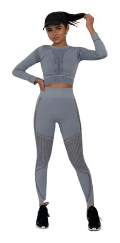 Conjunto Deportivo De Compresión Para Dama Crop Top Enrejado