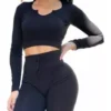 Conjunto Deportivo Manga Larga Color Negro Scrunch Legging