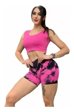 Conjunto Deportivo Short Push Up Y Top Color Rosa