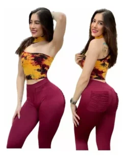 Conjunto Deportivo Pockets Color Vino Y Amarillo Push Up