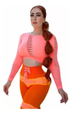 Conjunto Deportivo Push Up Con Mangas Perforadas Color Neón -Promos Tops Deportivos Magasin D NQ NP 882708 MLM69980565063 062023 O