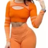 Conjunto Deportivo Naranja Scrunch Leggins Estilo Calceta