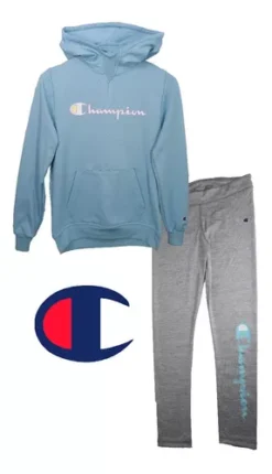 Pants Para Niña, Conjunto Marca Champion, Aqua/gris