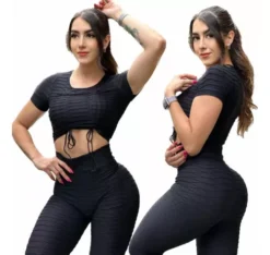 Conjunto Deportivo Texturizado Color Negro Con Push Up